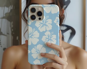 Telefoonhoesje hibiscus bloemen: babyblauwe kusttelefoonhoes, voor iPhone, Google Pixel, Samsung-telefoons