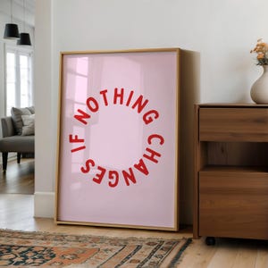 Puede incluir: Un póster rosa enmarcado con un círculo rojo que dice "Si nada cambia".