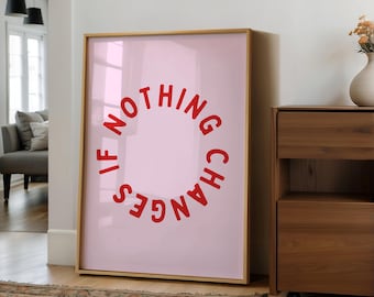 Motivational Wall Art, Nothing Changes If Nothing Changes Wall Art, Modern Circular Typography, Daily Affirmation | Digital Download