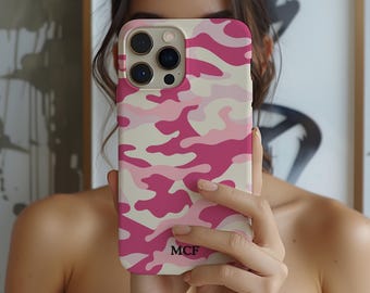 Custom Pink Camo Phone Case | Personalized Initial Cover