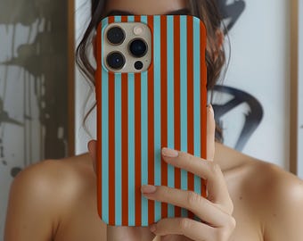 Minimalist Stripe Phone Case: Teal & Brown, Impact Resistant