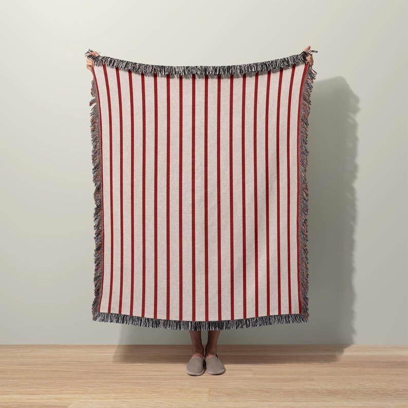 Manta minimalista a rayas, color burdeos y rosa, decoración moderna para el hogar
