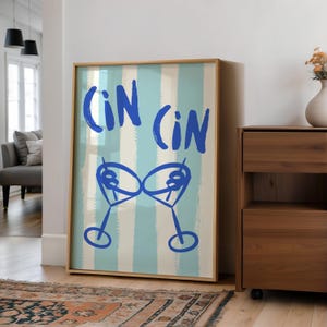 Cin Cin-print, happy hour barwagen kunst aan de muur, Cheers print, retro cocktailposter, printbaar bord feestdrankje, instant digitale download