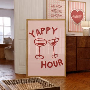 Yappy Hour Bar Cart Digital Print | Minimalistyczny wystrój domu | Happy Hour Wall Art | Modny wydruk koktajlowy | Znak napoju | Natychmiastowe pobranie