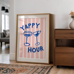 Digitale Yappy Hour-afdruk | Retro cocktailkunst aan de muur | Bord Happy Hour-feestje | Esthetisch decor barwagen | Directe afdrukbare download