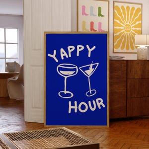 Yappy Hour-muurkunst | Afdrukbaar cocktailbord | Retro barwagendecor | Feestdrankje print | Happy Hour-bord | Digitale download