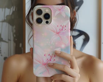 Cosmic Lilies Phone Case: Pink Aura Floral Design