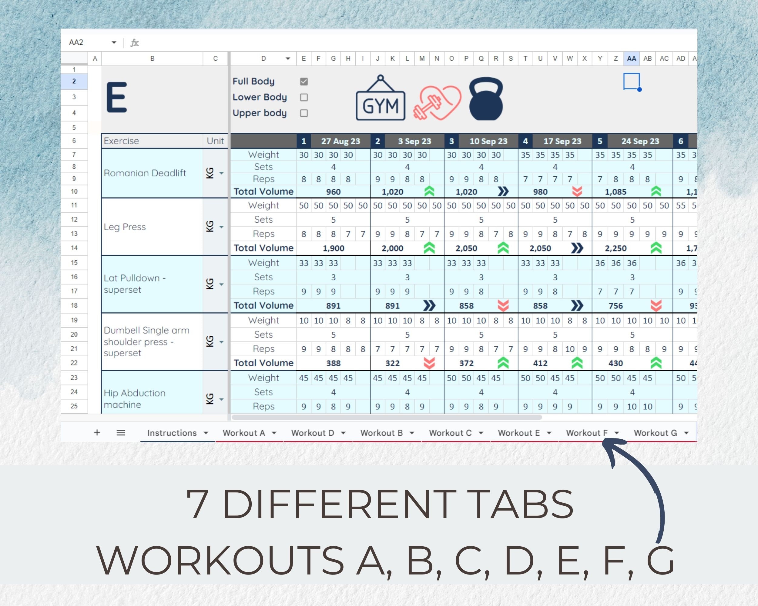 Weightlifting Google Sheets Tracker Compatible With Iphone, Gym