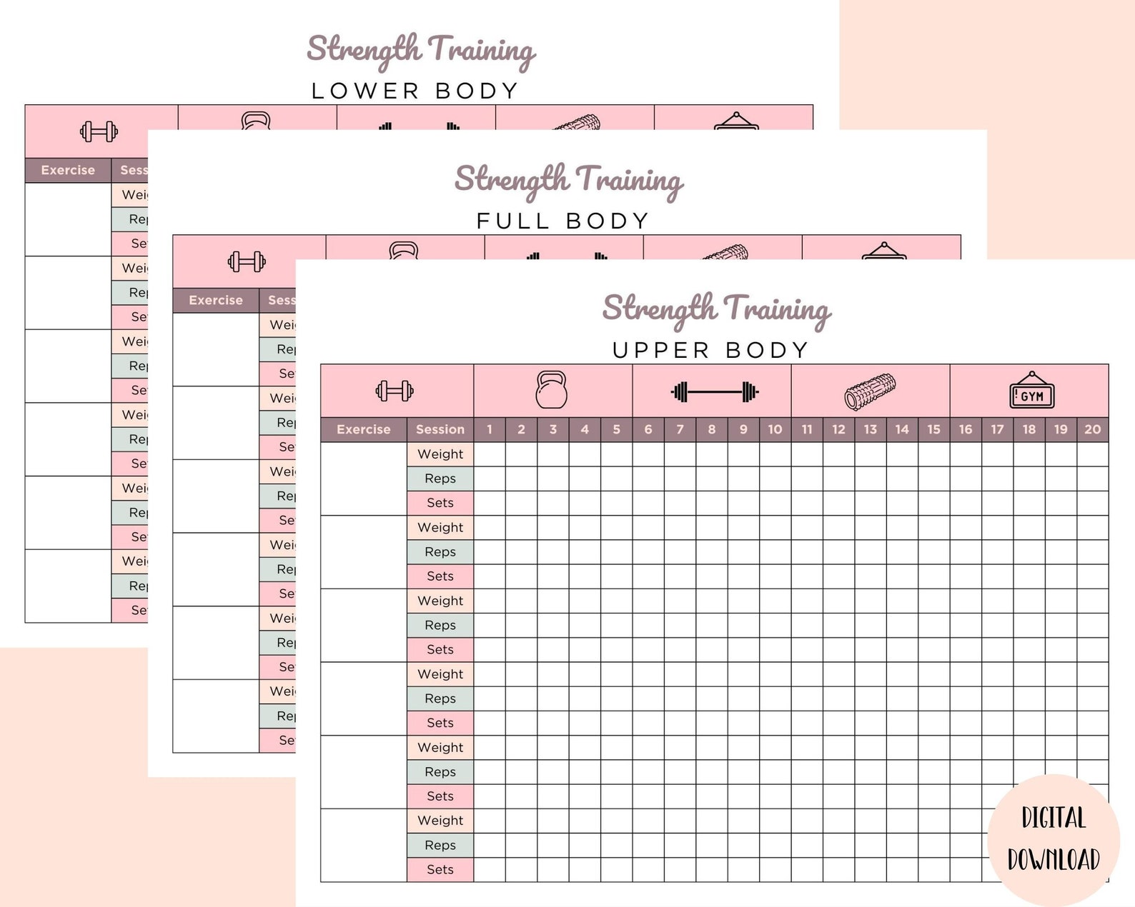 Strength Training Tracker Printable, Weight Lifting Tracker, Workout ...