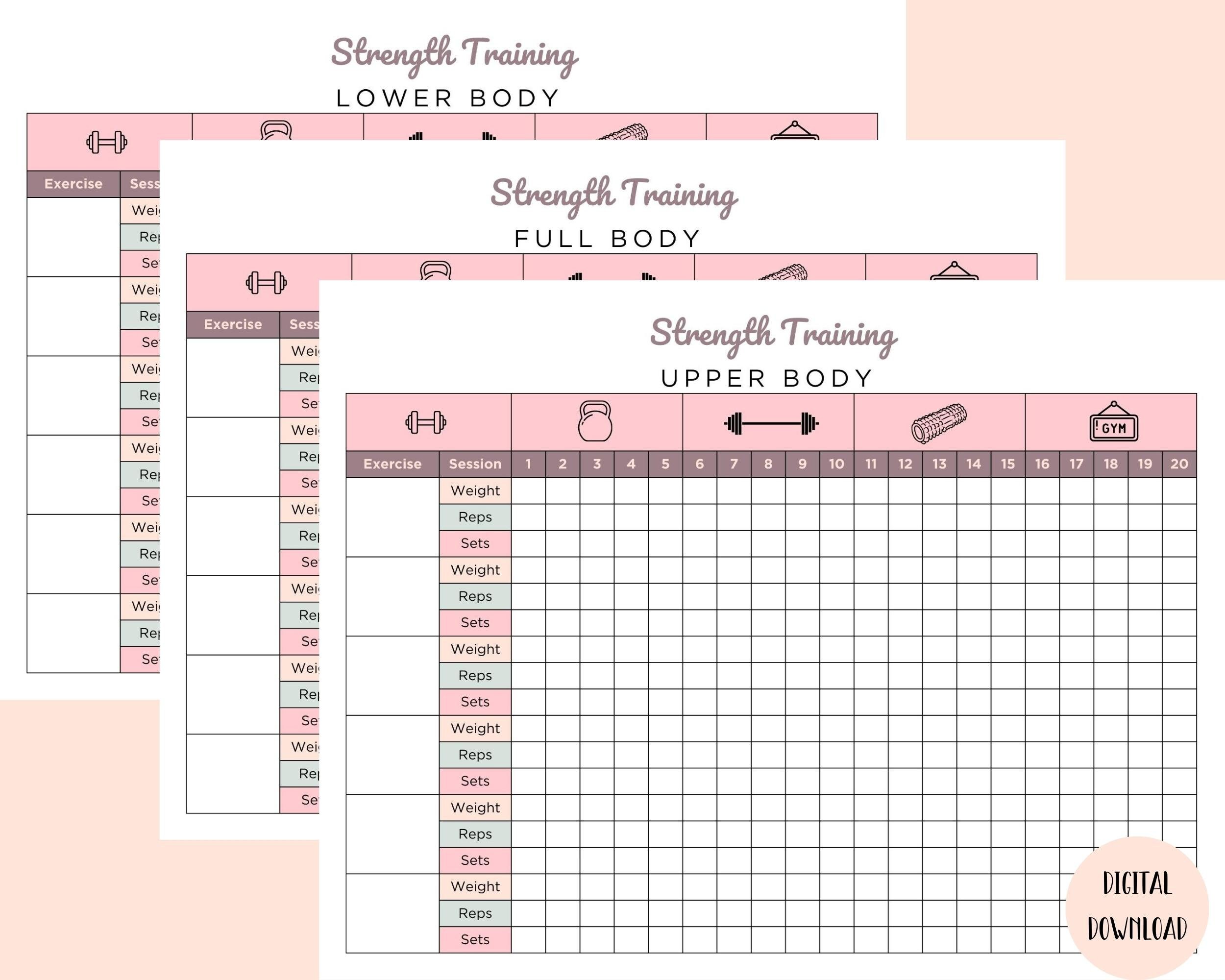Strength Training Tracker Printable, Weight Lifting Tracker, Workout ...