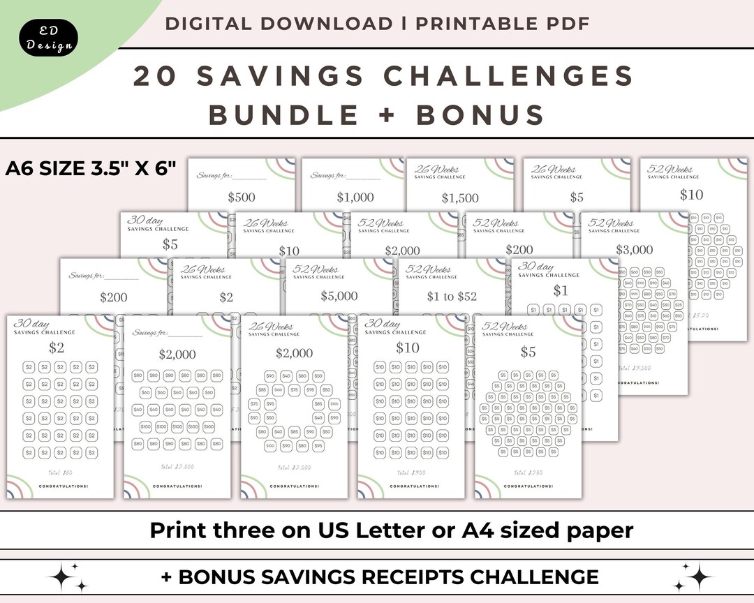 Mini Savings Challenge Printable, Save Money Challenge, A6 Savings ...