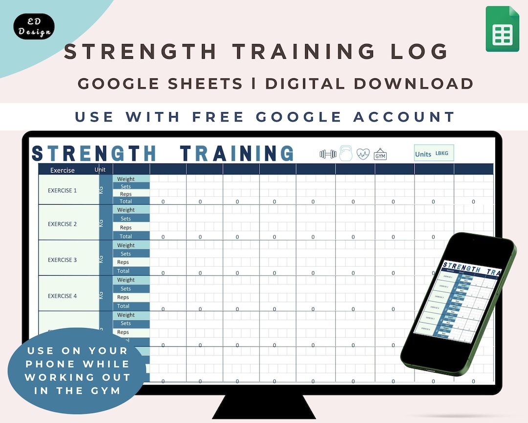 Strength Training Tracker Googlesheet, Weight Lifting Journal, Workout