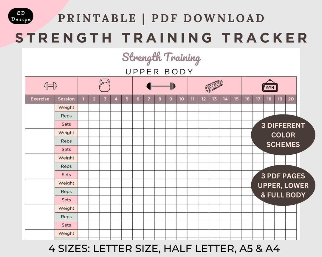 Strength Training Tracker Printable, Weight Lifting Tracker, Workout