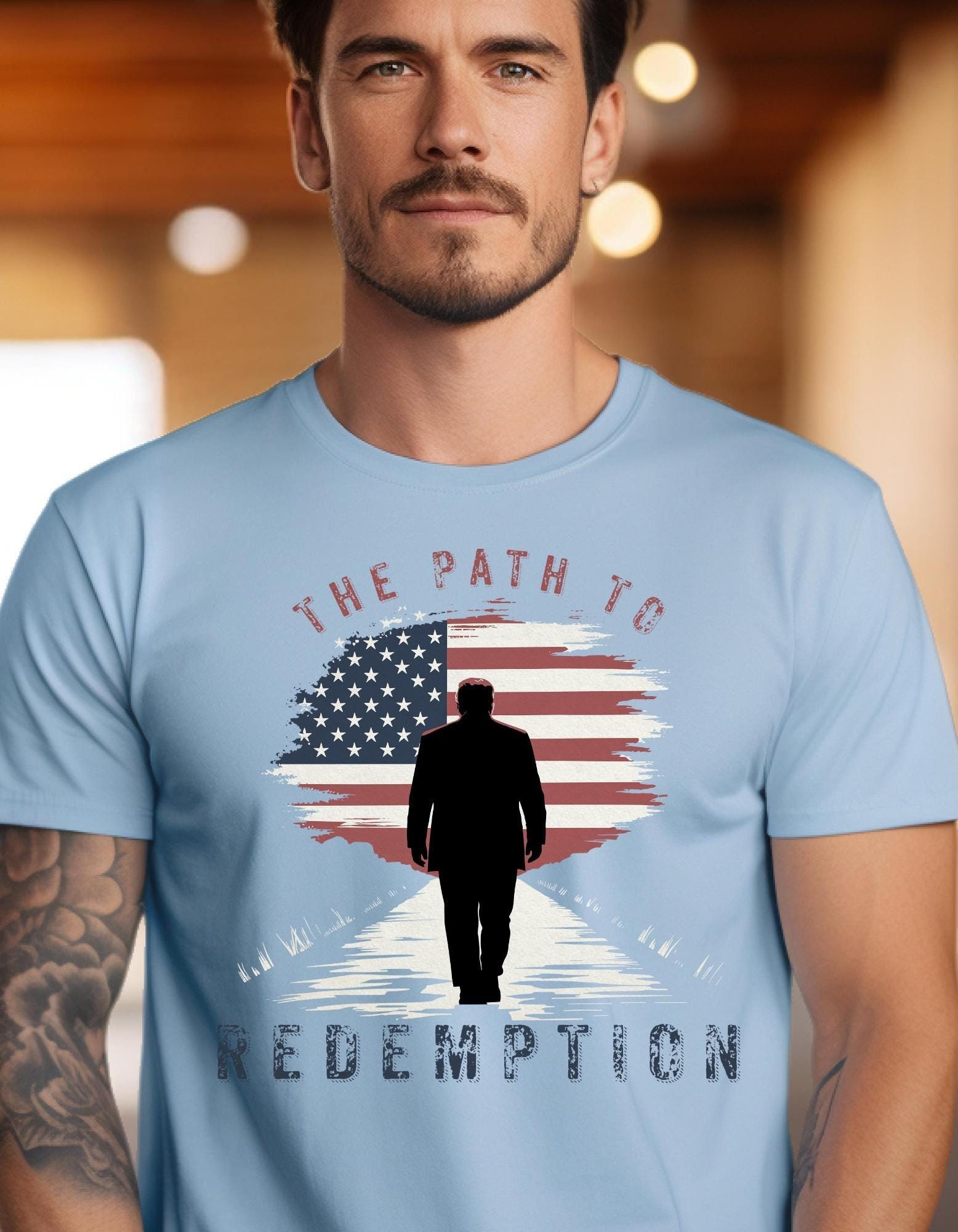 Trump Path to Redemption Unisex Softstyle T-Shirt, Patriotic Apparel, Political Clothing, Pro America Shirt