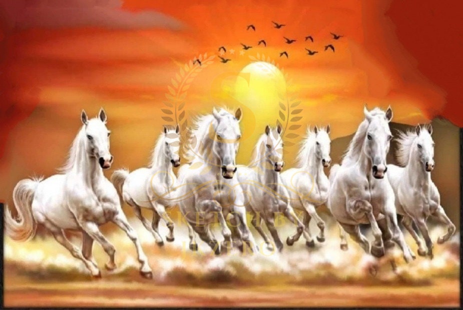 Seven Running Horse Picture, Lucky Horse Vaastu Canvas Picture, 7 Horse ...