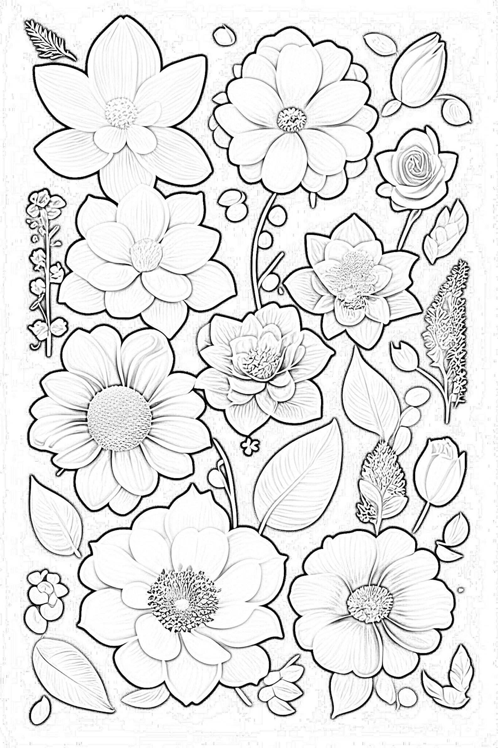 Flowers Colouring Page printable Coloring Page Pritable - Etsy