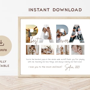 Editable Papa Photo Collage, Best Papa Ever Canva Template, Papa Photo Print, Papa Present, Customizable Father's Day Gift Ideas