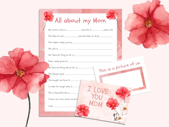 Mother's Day Printable Questionnaire: All About My Mom + Bonus Card (PDF)