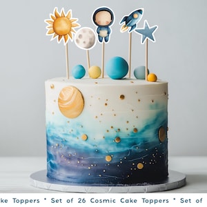 Topper per cupcake a tema spaziale / Topper per torte astronauta / Topper per torte di compleanno nello spazio / Decorazioni Two the Moon / Topper per torte razzo