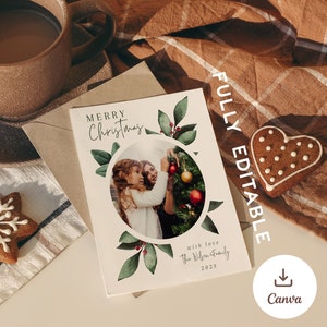 Customizable Modern Christmas Card - Editable DIY Photo Design, Canva Template, Holiday Card, Printable Greeting - Instant Download