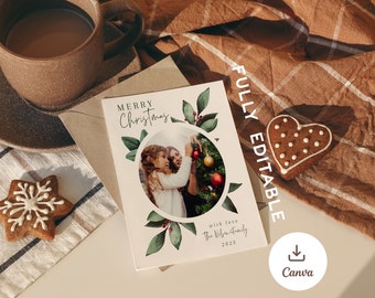 Customizable Modern Christmas Card - Editable DIY Photo Design, Canva Template, Holiday Card, Printable Greeting - Instant Download