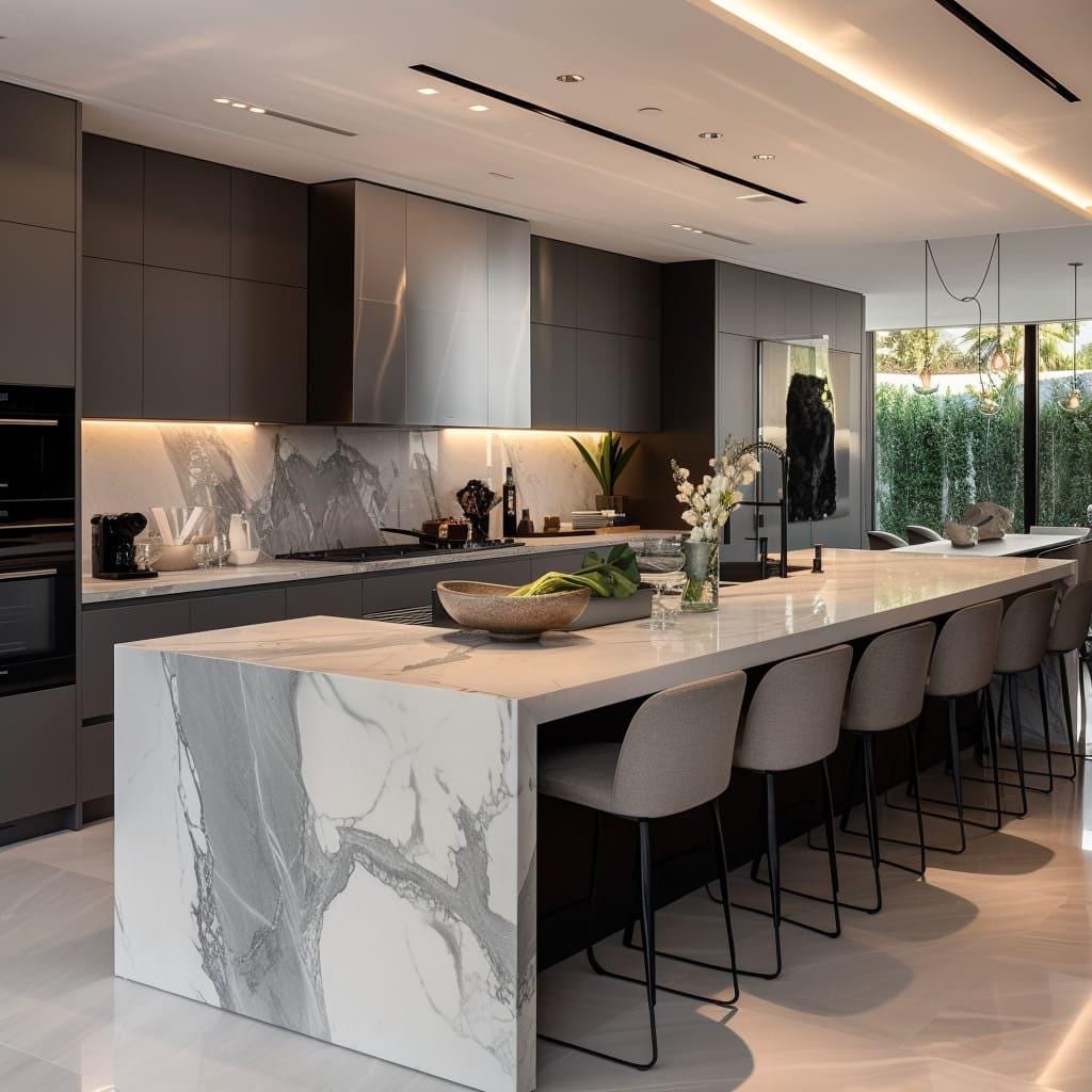 Grey Kitchen Luxury Kitchen 3d Rendering Minimalist Kitchen Remodel ...