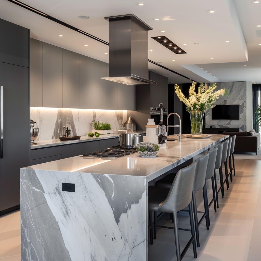 Grey Kitchen Luxury Kitchen 3d Rendering Minimalist Kitchen Remodel ...