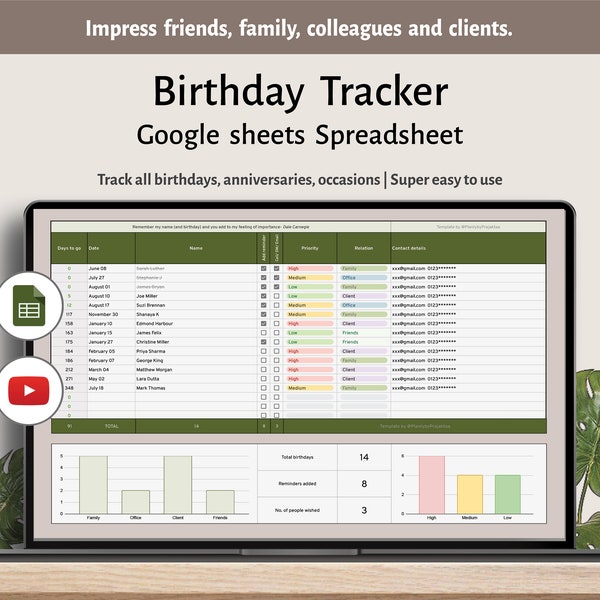 Birthday tracker google sheets | Birthday trackerer | Birthday anniversary tracker spreadsheet