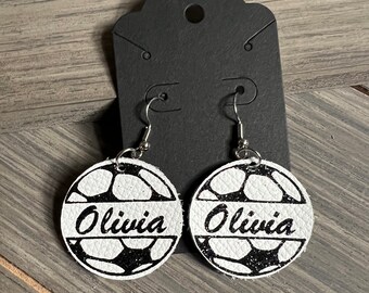 Soccer Genuine Leather Earrings-Personalized