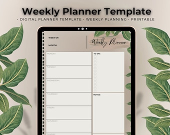 Minimalistic Weekly Planner | Digital Template | Undated Digital Planner | Goodnotes, Notability | Self Care Collection