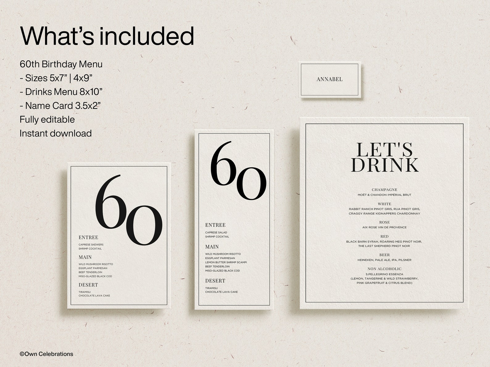 60th Birthday Menu Template: Black and White Decor (digital Download ...