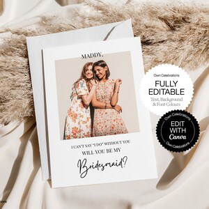 Bridesmaid Proposal Card Template, Editable Photo Proposal Card, Will you be my Bridesmaid? Maid of Honor, Personalize, Printable Download