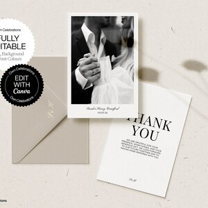Minimalistische Hochzeit Dankeskarte mit Foto, moderne druckbare Danksagungskarte, bearbeitbare Vorlage, Sofort Download