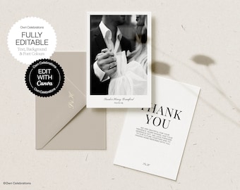 Modern Wedding Thank You Card With Photo, Minimalist Style, Editable ...
