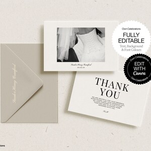 Carte de remerciement de mariage minimaliste avec photo, carte de remerciement moderne imprimable en téléchargement numérique, modèle modifiable