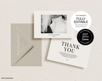 Modern Wedding Thank You Card With Photo, Minimalist Style, Editable ...