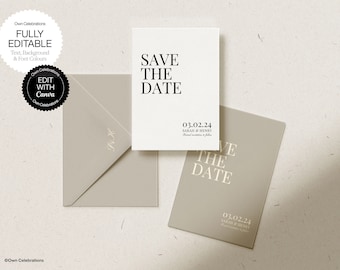 Minimalist Save The Date Invitation: Modern Editable Template (Digital Download)