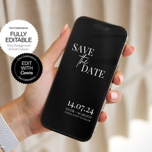 Schwarze elektronische Save The Date-Vorlage, moderne Save The Date Vorlage Download, Digital Save The Date, minimalistische Hochzeit Save The Dates