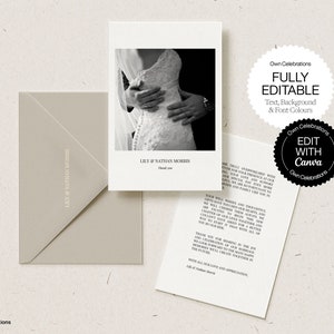 Minimalistische Hochzeit Dankeskarte mit Foto, moderne druckbare Danksagungskarte, bearbeitbare Vorlage, Sofort Download
