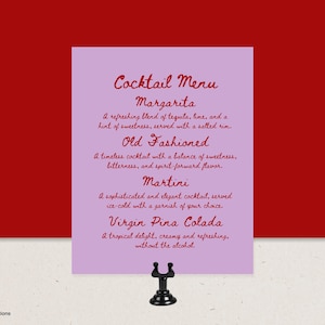 Bright Wavy Drinks Menu Template, Colorful Handwritten Cocktail Menu, Editable Bar Menu, Editable Wedding Stationary, Red and Purple Design