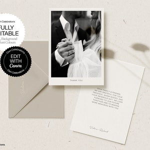Hochzeit Dankeskarte Vorlage mit Foto, druckbare moderne Dankeskarte Digitaler Download, bearbeitbare moderne minimalistische Hochzeit Danke