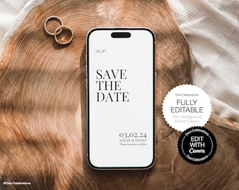 Modern Electronic Save The Date Template: Minimalist Wedding (Digital Download)