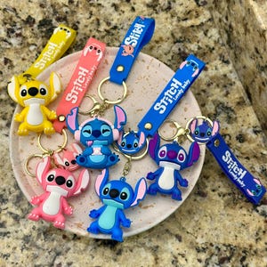 Stitch Keychain with Wristlet | 3D Cartoon Pendant Accessories image 1
