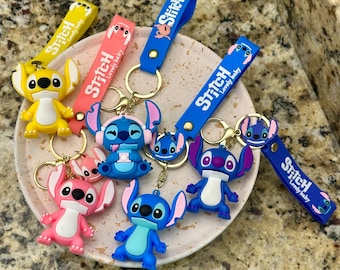 Stitch Keychain with Wristlet | 3D Cartoon Pendant Accessories