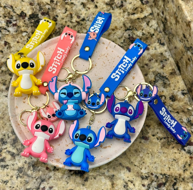 Stitch Keychain with Wristlet | 3D Cartoon Pendant Accessories image 1