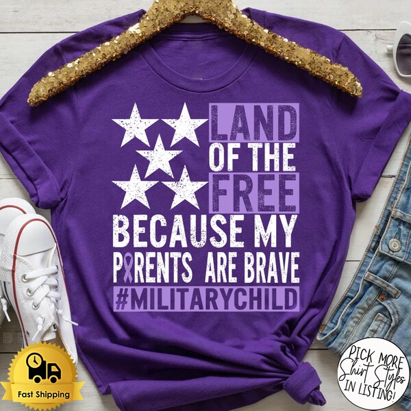 Military Child Month Purple Up Land Of The Free Parents Brave Military Child Shirt, Purple Up For Military Kids, Military Children Awareness