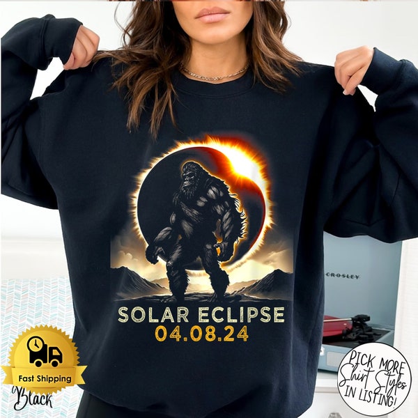 Bigfoot Total Solar Eclipse 2024 Wearing Glasses Shirt, Total Solar Eclipse 2024 Tour Shirt, Bigfoot Solar Eclipse Shirt,Eclipse Lover Shirt