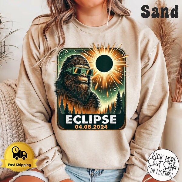 Bigfoot Total Solar Eclipse 2024 Wearing Glasses T-Shirt, Total Solar Eclipse 2024 Tour Shirt, Bigfoot Solar Eclipse Shirt, Eclipse Lover