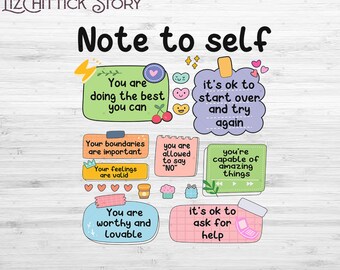 Note To Self Mental Health Png, Mental Health Png, Inspirational Png, Kindness Png, Motivational Quote, Self Love png, Notebook Paper Png