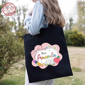 Personalization Teacher Name Tote Bag, Teacher Appreciation Gift, Elementary Teacher Tote Bag, Teachers Gift,Back to School Gift for Teacher